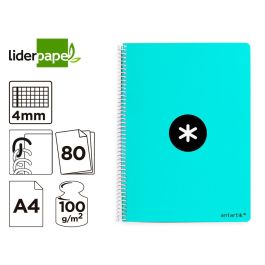 Cuaderno Espiral A4 Antartik Tapa Dura 80H 90 gr Cuadro 4 mm Con Margen Color Menta