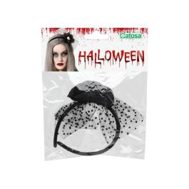Diadema Halloween Ojo Sangriento Negro - Complemento macabro con tul negro de lunares para looks de bruja o criatura de ultratumba