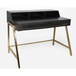 DKD Home Decor Escritorio Home Office Negro Dorado con 2 Cajones y 1 Estantería de Madera Mango y Metal 70x93.5x119 cm
