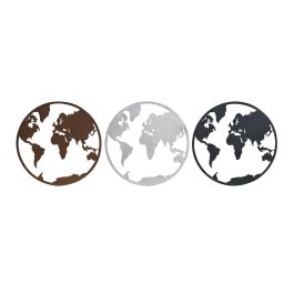 DKD Home Decor Decoración Pared Mapa Mundi de Metal Set 3 Unidades Negro Blanco Cobre 40x40 cm Precio: 50.49999977. SKU: S3013925