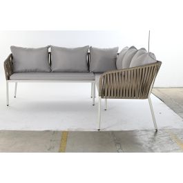 DKD Home Decor Sofá de Terraza y Jardín de Ratán Sintético Blanco y Marrón Claro, Set 3 piezas, 190x70x190 cm Desmontable
