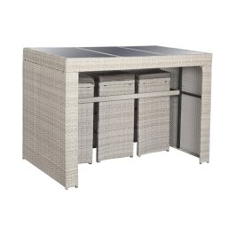 DKD Home Decor Mesa Bar Terraza Y Jardin Marron Claro Set de 7 Piezas 143 x 80 x 100 cm