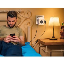 Q-connect Power Cube 6 en 1 Regleta con 3 Tomas, 2 USB y 1 USB-C para Pared