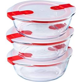 Pyrex PYR3426470284547 Juego de 3 Fiambreras Cook & Heat Vidrio Redondas con Válvulas de Vapor Aptas Microondas 1.1 L