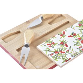DKD Home Decor Tabla Aperitivo Navidad Tradicional, Bambú y Gres, Rojo Natural Blanco, 20x24.5x1.2 cm, Set 4 Piezas