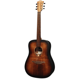LAG Guitarra Acústica Folk Dreadnought Tramontane 70 - Tapa Maciza Abeto Engelmann, Cuerpo Sapelli, Acabado Satinado Burst, 6 Cuerdas