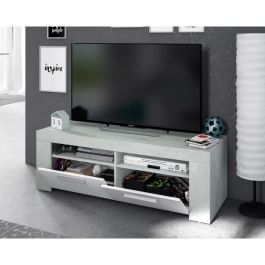 AMBIT Mueble TV para Salón, Estilo Contemporáneo, 120 cm, con 2 Puertas y 2 Nichos de Almacenamiento, Gris y blanco AMBIT Mueble TV para Salón, Estilo Contemporáneo, 120 cm, con 2 Puertas y 2 Nichos de Almacenamiento, Gris y blanco