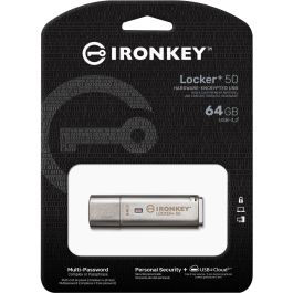 Kingston IronKey IKLP50 USB 3.2 64GB, 145MB/s, Encriptación AES 256-bit, Protección por Contraseña, Plata