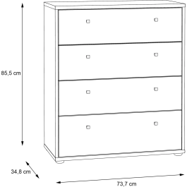 TEMPRA Comoda de 4 Cajones, Efecto Madera Vieja, 73.7 x 34.8 x 85.5 cm, T2KK212H51
