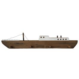 DKD Home Decor Perchero de Pared de Madera Marrón con Acabado Natural, Estilo Náutico Atlántico, Diseño de Barco, 91x8.5x20 cm