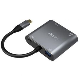AISENS - CONVERSOR USB-C A VGA/HDMI 4K/USB3.0/USB-C PD, USB-C/M-VGA/H-HDMI/H-USB-A/H-USB-C/H, GRIS, 15CM