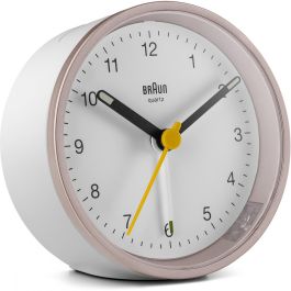 Braun BC 12 PW Reloj despertador analógico de cuarzo, redondo, rosa-blanco, con alarma y retroiluminación
