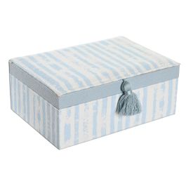 DKD Home Decor Joyero Mediterráneo de Poliéster Azul y Blanco de la Colección Sea Breeze, con Medidas 23x17x9 cm