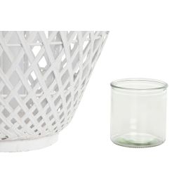 DKD Home Decor Portavela Shabby Blanco Bambú Cristal 40 x 75 x 40 cm (2 Unidades)