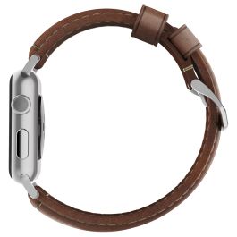 Nomad NM1A4RST00 Correa de Cuero Tradicional Marrón Hebilla Plata para Apple Watch Series 42mm 44mm 45mm 49mm