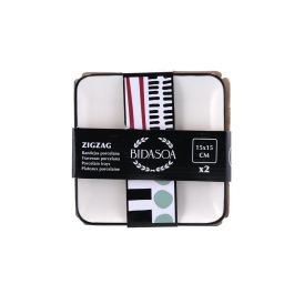 Bidasoa Zigzag Set 2 Bandejas Porcelana Decorada Bicolor 15x15 cm