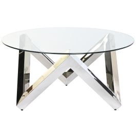 DKD Home Decor Mesa Centro Chic de Acero y Cristal Templado Plateado Transparente 90x90x45 cm Desmontable