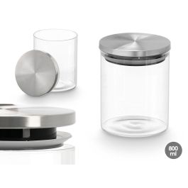 Vivalto Tarro Redondo de Vidrio Borosilicato 800 ml con Tapa de Acero, Transparente, 10.2x13x10.2 cm (12 Unidades) Precio: 30.68999956. SKU: B16AHLKFCJ