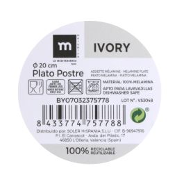 La Mediterranea Plato Postre Melamina Ivory 20 cm (24 Unidades)