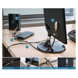 Kensington Kit de Candado para Ordenador de Sobremesa y Periféricos 2.0, Cable de 2,44 m, Negro/Plata