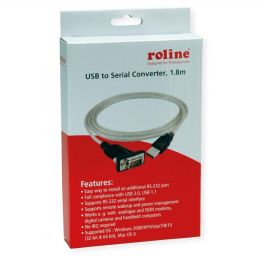 ROLINE 12.02.1163 Cable Adaptador USB a RS232 Macho a Macho, Gris, 1.8m