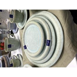 DKD Home Decor Plato Moderno Azul Celeste 20 cm Gres Esmaltado Apto Microondas Lavavajillas (6 Unidades)