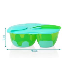 Cuenco Doble Antideslizante Con Tapa Y Cuchara En Azul Y Verde Cuenco Doble Antideslizante Con Tapa Y Cuchara En Azul Y Verde