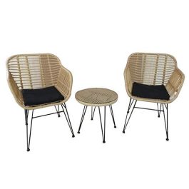 DKD Home Decor Set de 3 Mesas para Terraza y Jardin, 57.5 x 82 x 56 cm, Marron Claro y Negro, con Cojin y Desmontable, Material: Metal, Ratan, Poliester, Cristal Precio: 144.68999952. SKU: B15FTNHXQW