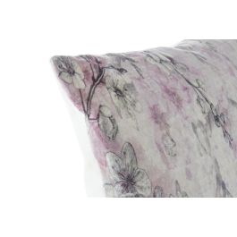 DKD Home Decor Cojin Decoración Hogar Oriental con Flores de Polyester Beige Gris, 45x45 cm, Lavable, Con Cremallera, Pack de 2 Unidades