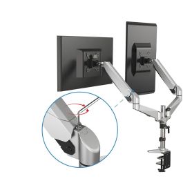 Digitus DA-90353 Soporte de Mesa para 2 Monitores hasta 32" (81 cm), 8 kg, Abrazadera, Negro/Plata