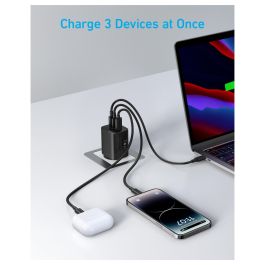 Anker 336 Charger 67W, 1 x USB-A, 2 x USB-C, Negro, Cargador Rápido GaN, Power Delivery