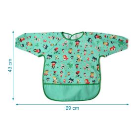 KioKids Babero Impermeable con Mangas Verde para Bebés +4 Meses, Bolsillo Recogemigas, Suave Poliéster TPU, Ideal Guardería y Manualidades