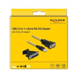 DeLOCK Adaptador USB 2.0 a RS-232 Serial, USB Tipo-A Macho a D-Sub 9 Hembra + D-Sub 25, 1.8 m, Negro