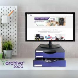 Soporte Monitor Archivo 2000 Con 2 Cajones Negro/Azul