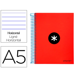 Antartik Cuaderno Espiral A5 Micro Tapa Forrada 120 Hojas 90gr Horizontal 5 Bandas 6 Taladros Color Rojo Precio: 4.68999993. SKU: B1G9WSPV2J