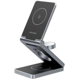 Vention FGFH0 Cargador Inalámbrico 3 en 1 MagSafe Plegable 15W para iPhone, iWatch y AirPods, Aleación Aluminio Gris
