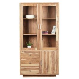 DKD Home Decor Vitrina Marron Natural 42 x 190 x 100 cm Sheesham Cristal Hecho a Mano 3 Cajones 3 Puertas 1 Estanteria Precio: 756.50000052. SKU: S3040425