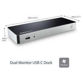 StarTech DUAL USB C DOCK - Docking Station USB-C para 2 Monitores 4K, 60W PD, Ethernet GbE, 4x USB 3.1, Windows/Thunderbolt 3 - Negro/Plata