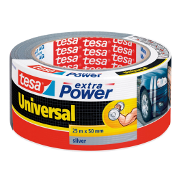 Tesa Cinta Adhesiva Americana Extra Power 25 mt x 50 mm Resistente y Universal Color Plata para Reparaciones y Hogar