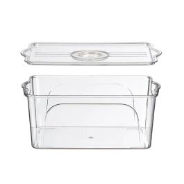 Kinvara Organizador de nevera con tapa, grande, de plástico PET/PP, blanco/transparente, 30x12.5x19.2 cm (Set de 12)