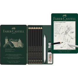 FABER-CASTELL 115220 Set Pitt Graphite Matt Lápices de Grafito Negros de Madera en Estuche Metálico, 11 piezas