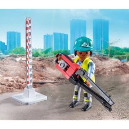Playmobil 71751 Construcción De Carreteras Action Heroes: Set con Rodillo Compactador, Medidor Láser y Accesorios para Niños +4 años