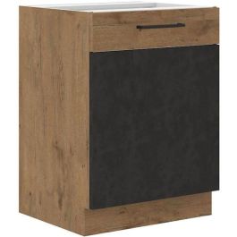 Mueble bajo ROCK - Melamina con decoración roble lancelot y gris matera - 1 puerta - L60 x H82 cm
