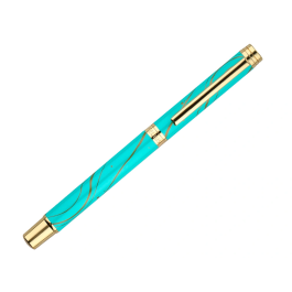Belius Roller Aqua Turquesa y Dorado Tinta Negra Punta 0.7mm Caja Diseño