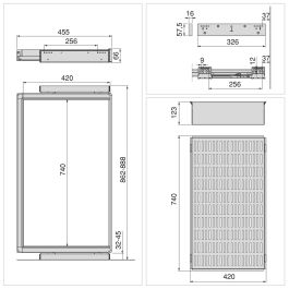Emuca Kit de cajón metálico y bastidor regulable Quartz para armarios, guías de cierre suave y extracción total, Módulo 90cm, Acabado Titanio