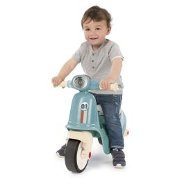 Smoby Porta scooter azul para bebés +18 meses con baúl, llave mecánica, faro y ruedas silenciosas, altura 47,5 cm