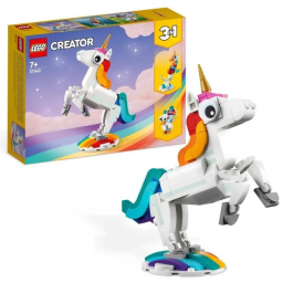 Lego 31140 Creador 3-en-1 El Unicornio Mágico, Hipocampo y Pavo Real, Figuras de Animales, Juguete de Construcción