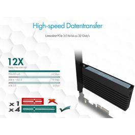 ICY BOX IB-PCI214M2-HSL Tarjeta PCI Express (x4) a 1x M.2 NVMe 2280/2260/2242 con disipador de calor PCIe 4.0 Negro