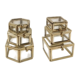 DKD Home Decor Joyero Moderno Dorado Latón Cristal Set de 3 Piezas 7 x 4 x 7 cm