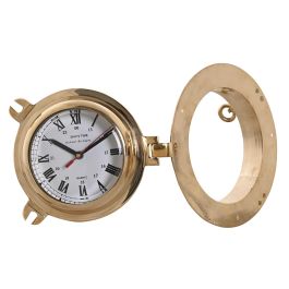 DKD Home Decor Reloj de Pared Vintage Dorado de Latón y Cristal para Decoración del Hogar - Medidas 23x23x7 cm - Funciona con 1 Pila AA
